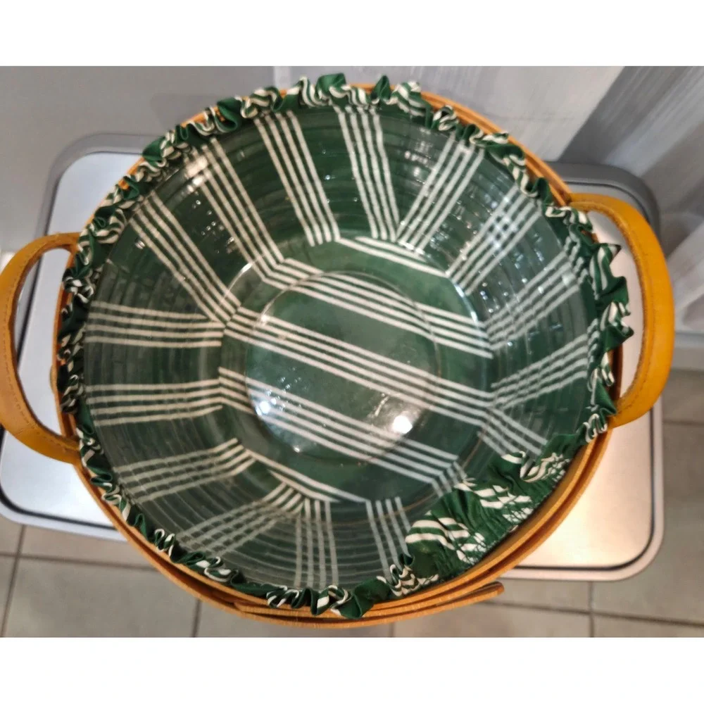Longaberger 1999 Christmas Collection Popcorn Basket Green Liner Protector 48712